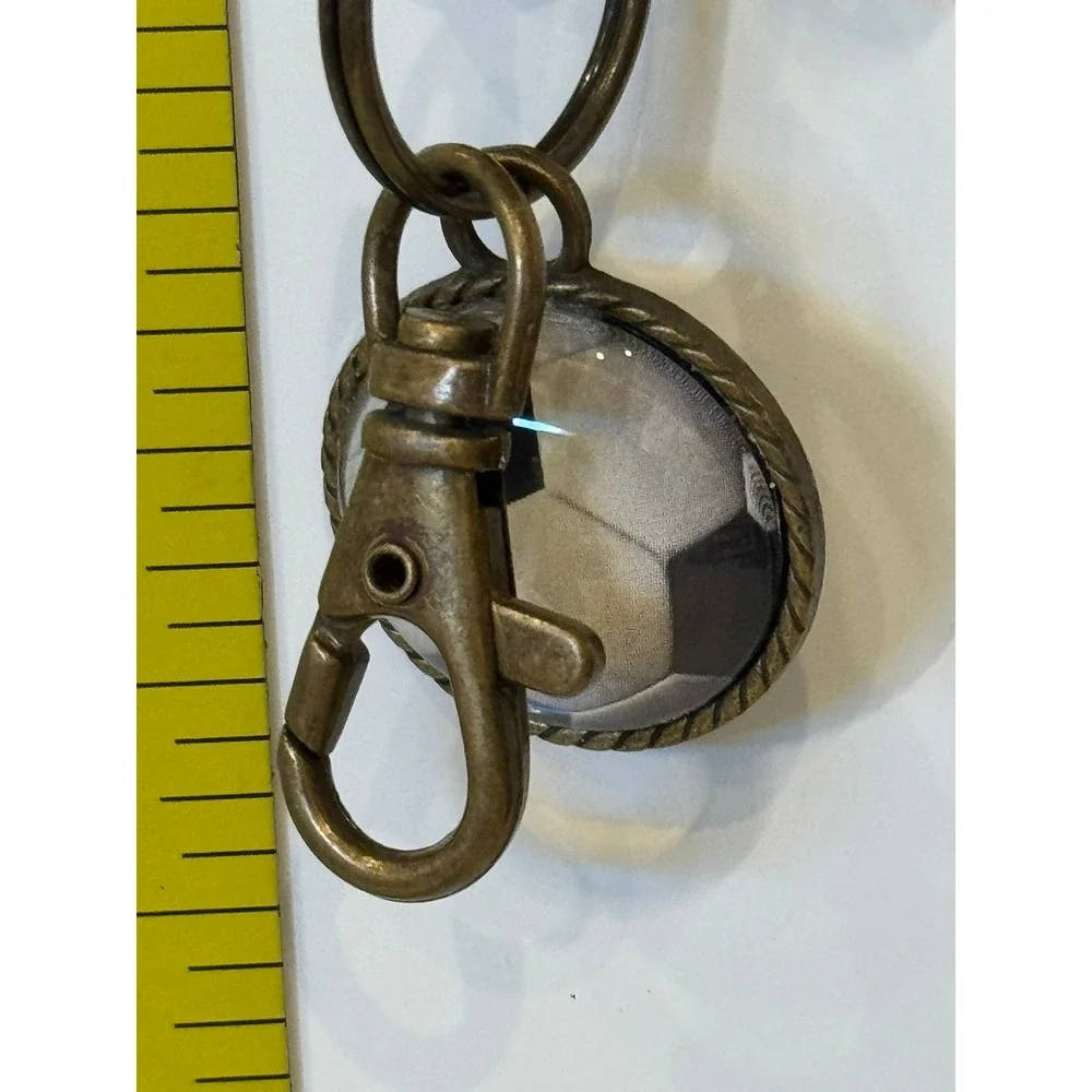 Vintage Bronze Soccer Ball Keychain Sports Bag Tag Lobster Clasp Swivel Hook